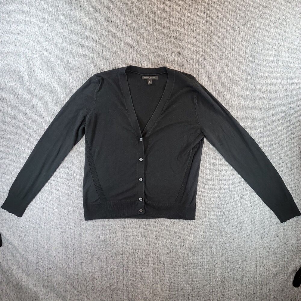 Banana Republic Black Cardigan Sweater Womens Medium Cotton Rayon Blend Light M
